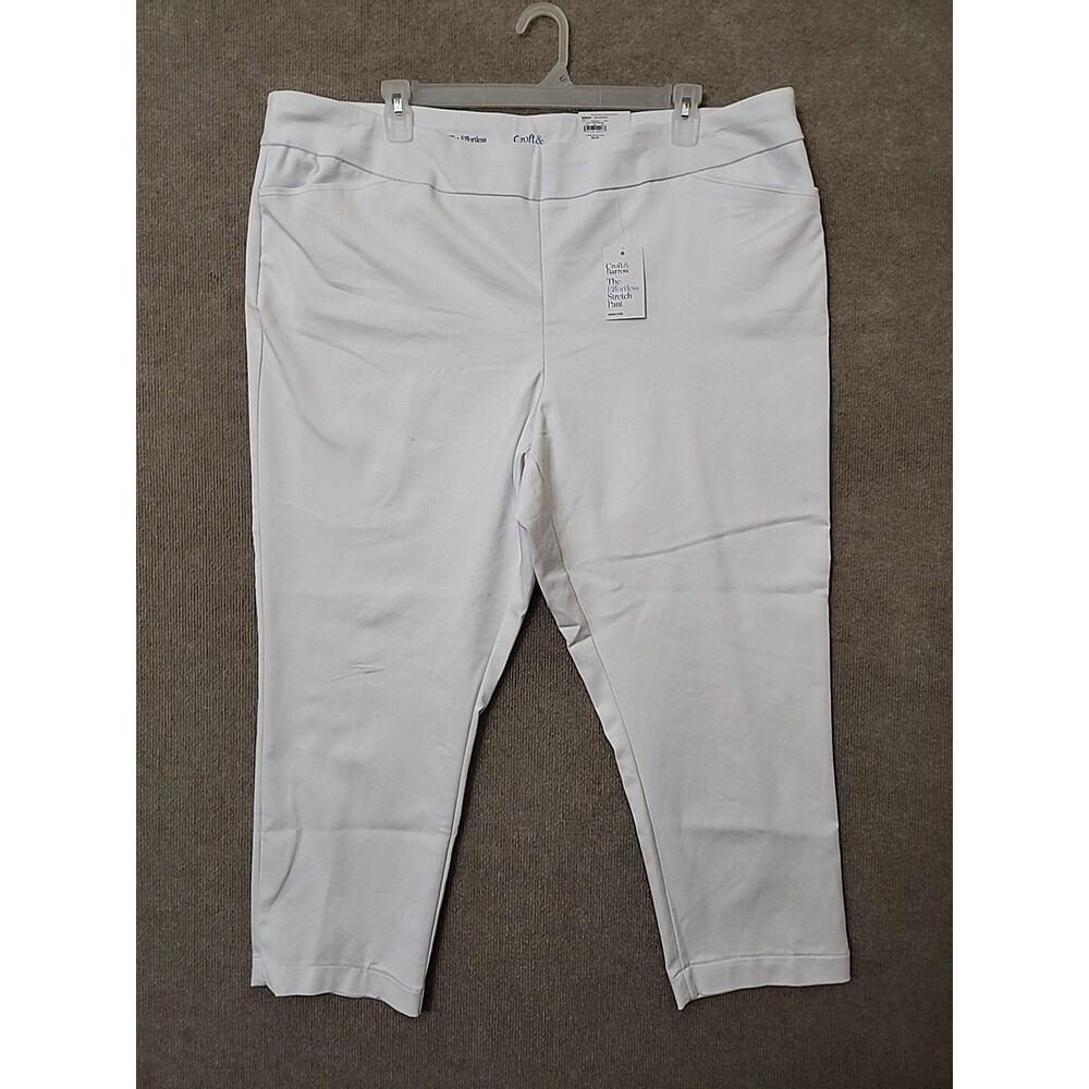 Croft Barrow Effortless Stretch Straight Pants Women 24W Short White Pull On NEW